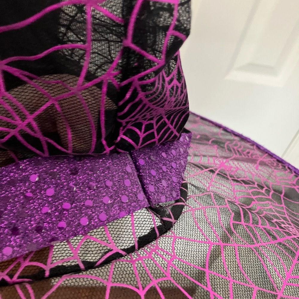 Halloween Black Purple Metallic Witches Hat - Picture 4 of 5
